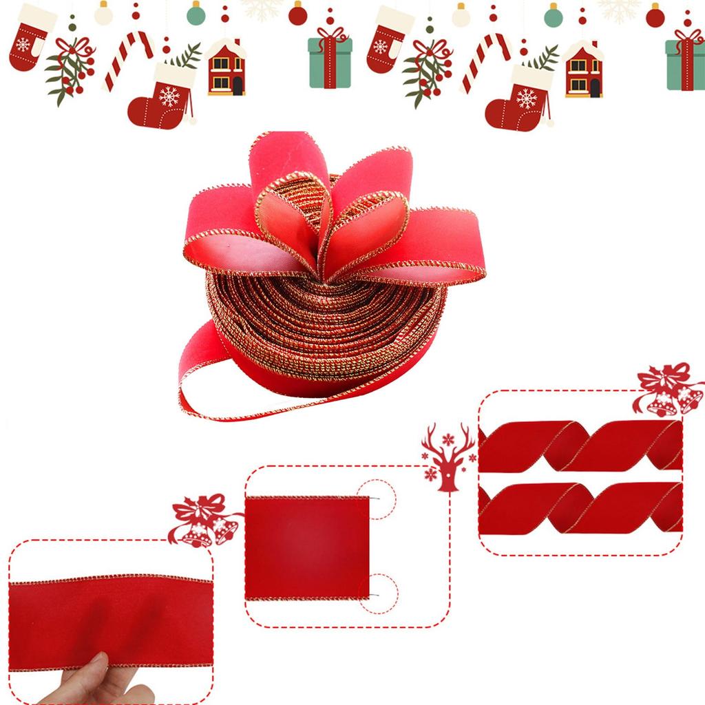 Christmas Red Velvet Ribbon with Wired Edges, Xmas Ribbon Craft Fabric Ribbon for Gift Wrapping Christmas Tree Decoration Crafts Wreaths Supplies