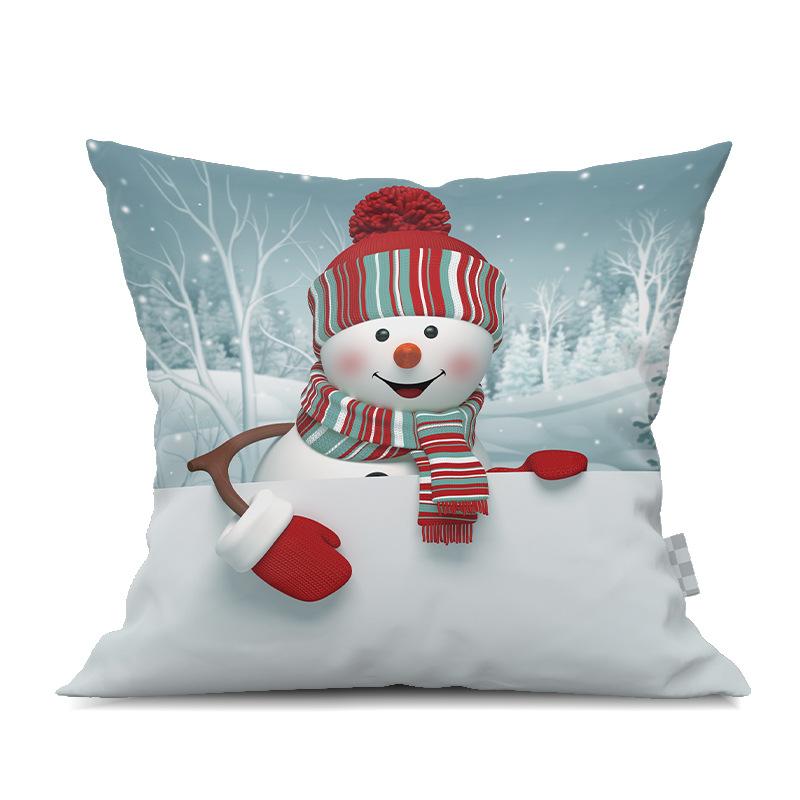 2022 New Christmas Snowman Peach Skin Pillow Case Cute Cartoon Waist Pad Back  Home Decoration