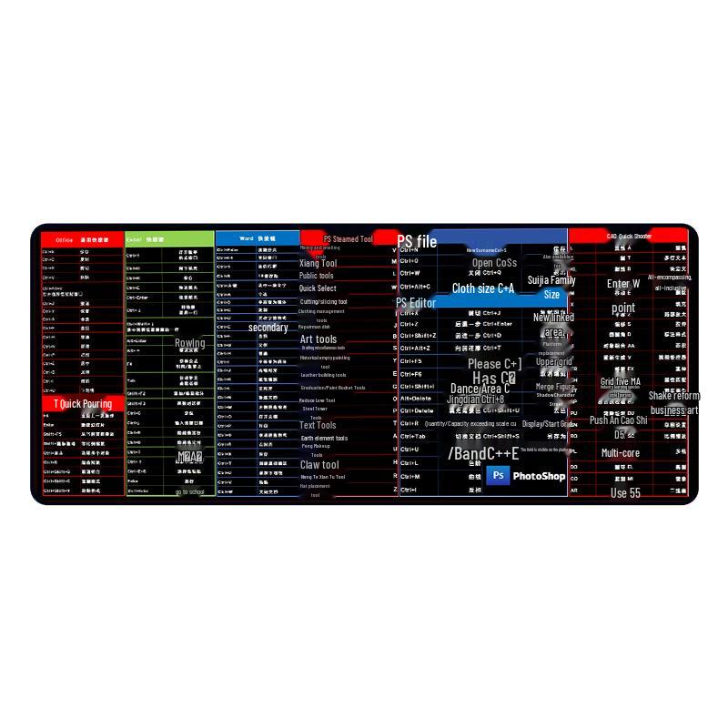 Thick Oversized Desk Mat - Gaming Mouse Pad with Shortcut Keys