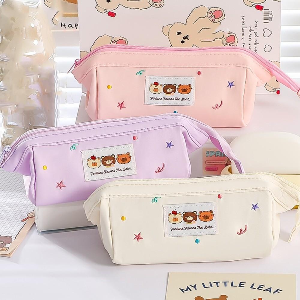 Bear Pattern Stationery Bag Large Capacity Pen Pencil Case Kawaii Pencil Bag  Kids