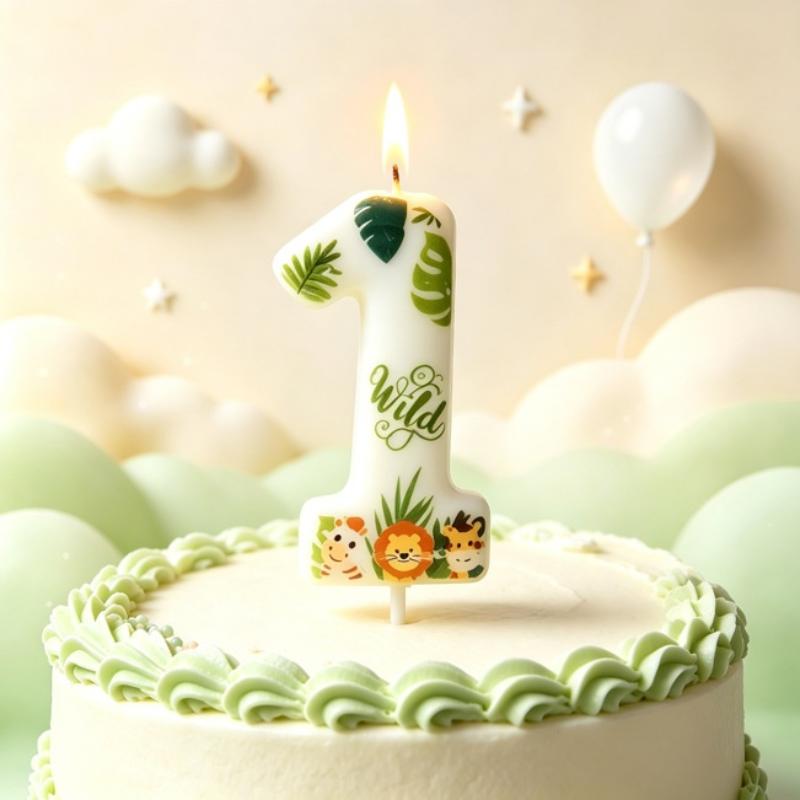 Jungle Animal Print Number Birthday Candle 0-9 Vivid Pattern Food-Safe Cake Decor for Kids Birthday Baby Shower Party Supplies
