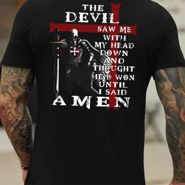 Fashion Vintage Christian T-Shirts for Mens Knight Templar T Shirt for Mens 3D Printed O-Neck T-Shirt Casual Pattern On the Back