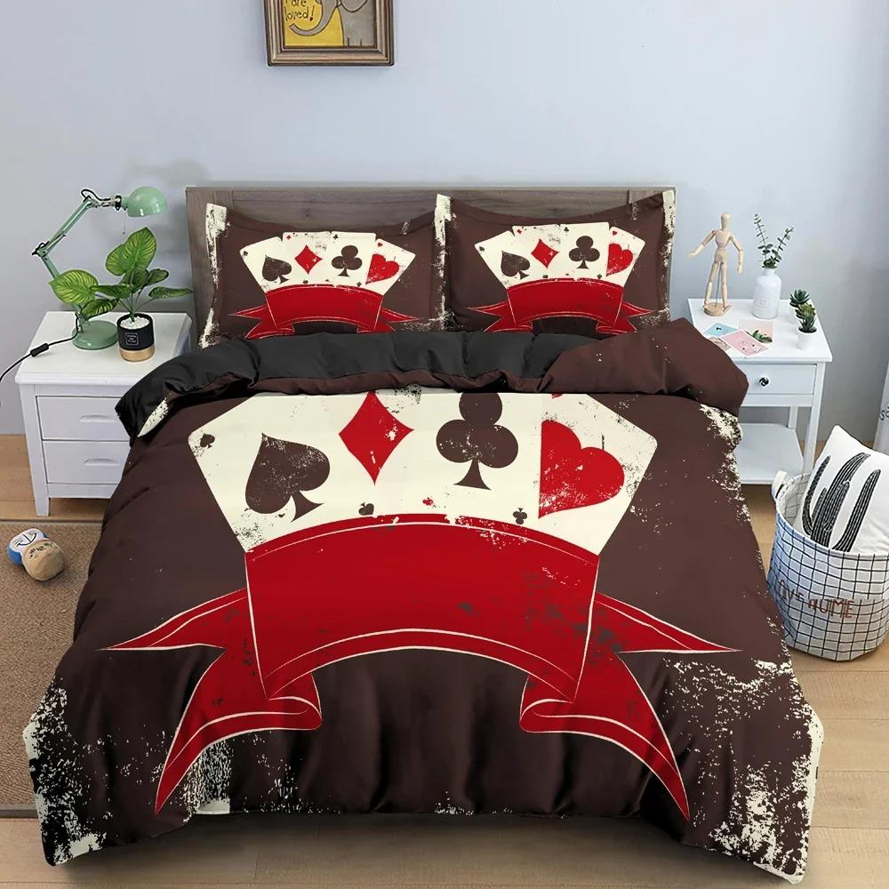 3D Playing Cards Pattern Bedding Set Luxury Cozy Duvet Cover Set King Queen Full Size Quilt Cover Pillowcase Bedclothes