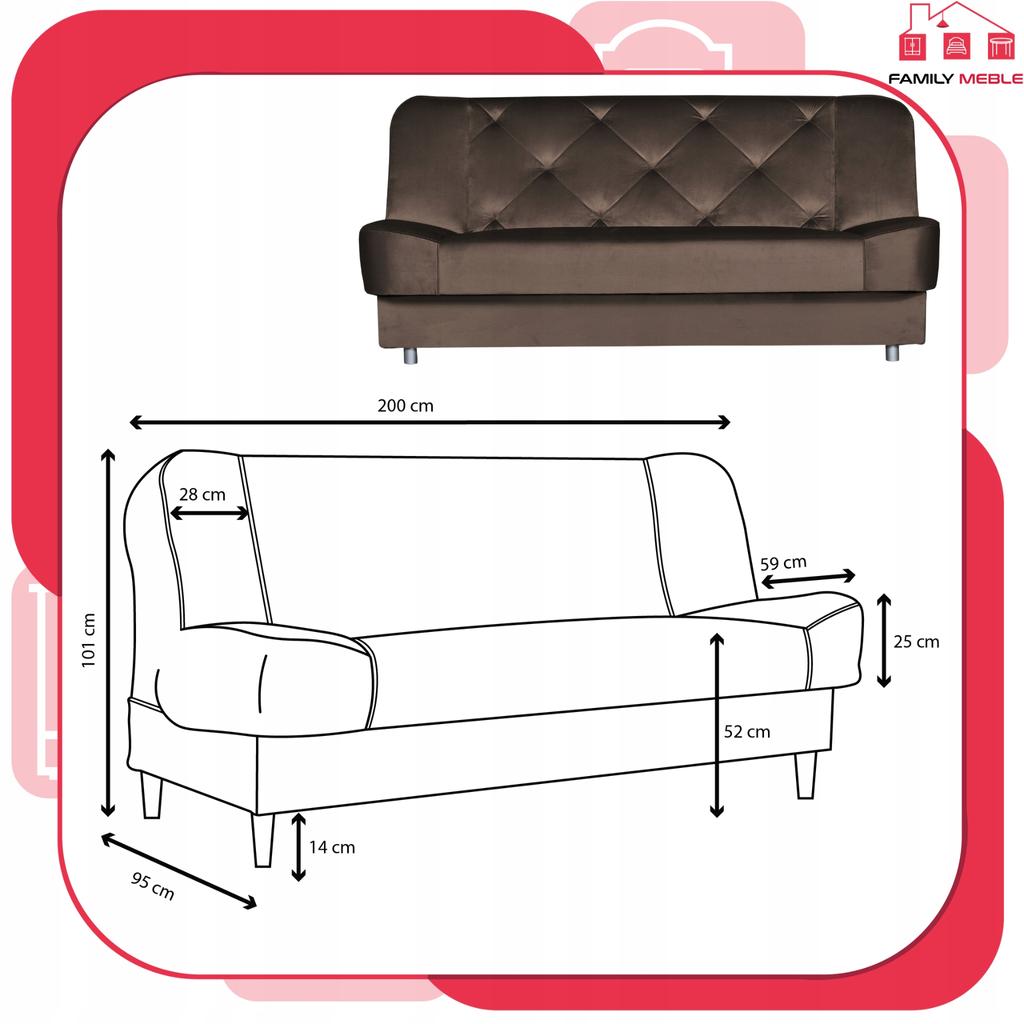 Kanapa sofa Sara Karo rozkładana wersalka spania bonell łóżko Family meble
