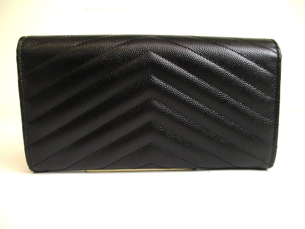 Authentic Saint Laurent YSL Silver YSL Motif Black Leather Long Flap Wallet #a875  Refurbished
