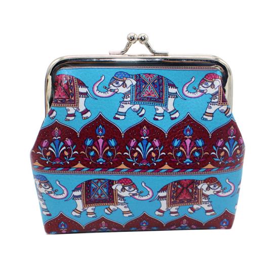 WP Love Mom Series Women Elephant Print Kiss Lock Small Coin Purse Clutch Handbag