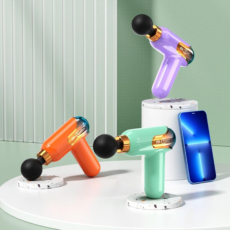 1 fashionable LCD screen fascia gun with clear display of battery level/gear/20 minute timed countdown massager and 4 massage he