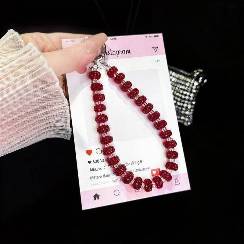 Cartoon Candy Color Mobile Phone Chain Lanyard Crystal Handmade Beaded Wrist Lift Keychain Bag Pendant Short