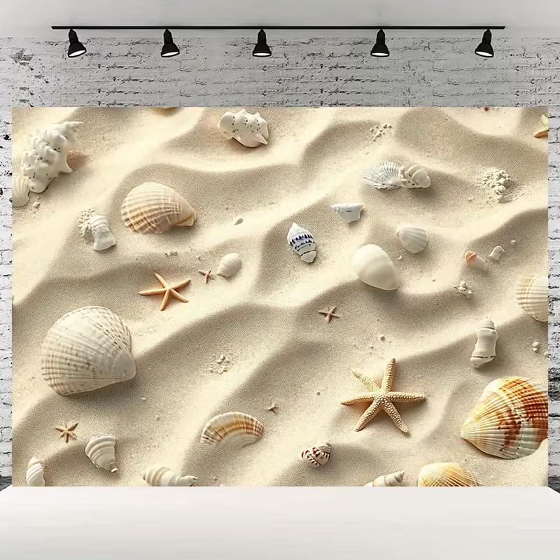 Ästhetischer 2D-Strand-Wandteppich, Sand mit Muschel- & Seestern-Hintergrund