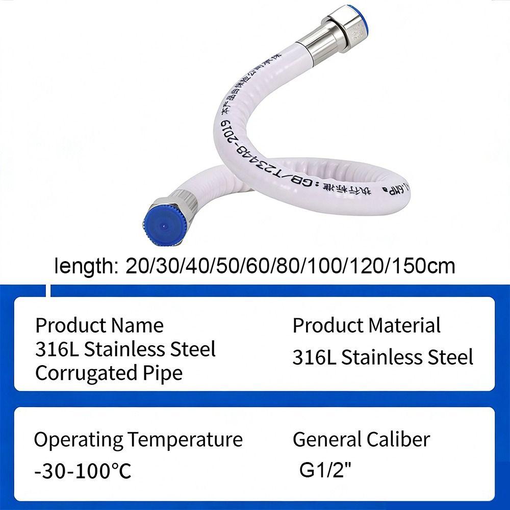 Stainless Steel Stainless Steel Corrugated Hose 20-150cm Thickened Design Water Heater Connector Hard Pipe Heater Water Tube