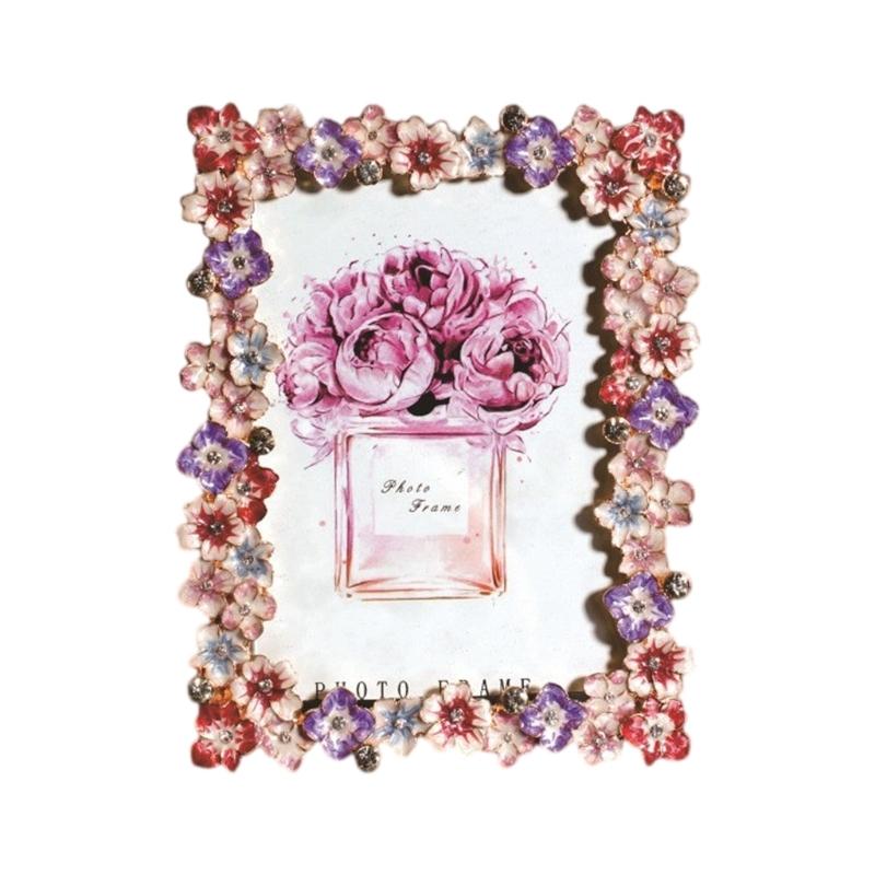 

Metal Photo Frame With Artistic Blossom Pattern Colorful Enamel Floral Picture Frame For Tabletop Display Home Decors розовый