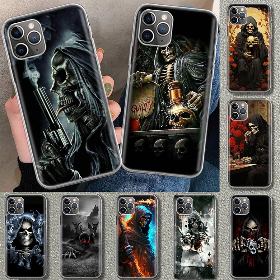 Reaper Skull Skeleton Gun Phone Case Cover for iPhone 11 12 13 Mini 14 15 Plus 16 Pro Max 17 Air 7 8 + SE Art Customized Fundas
