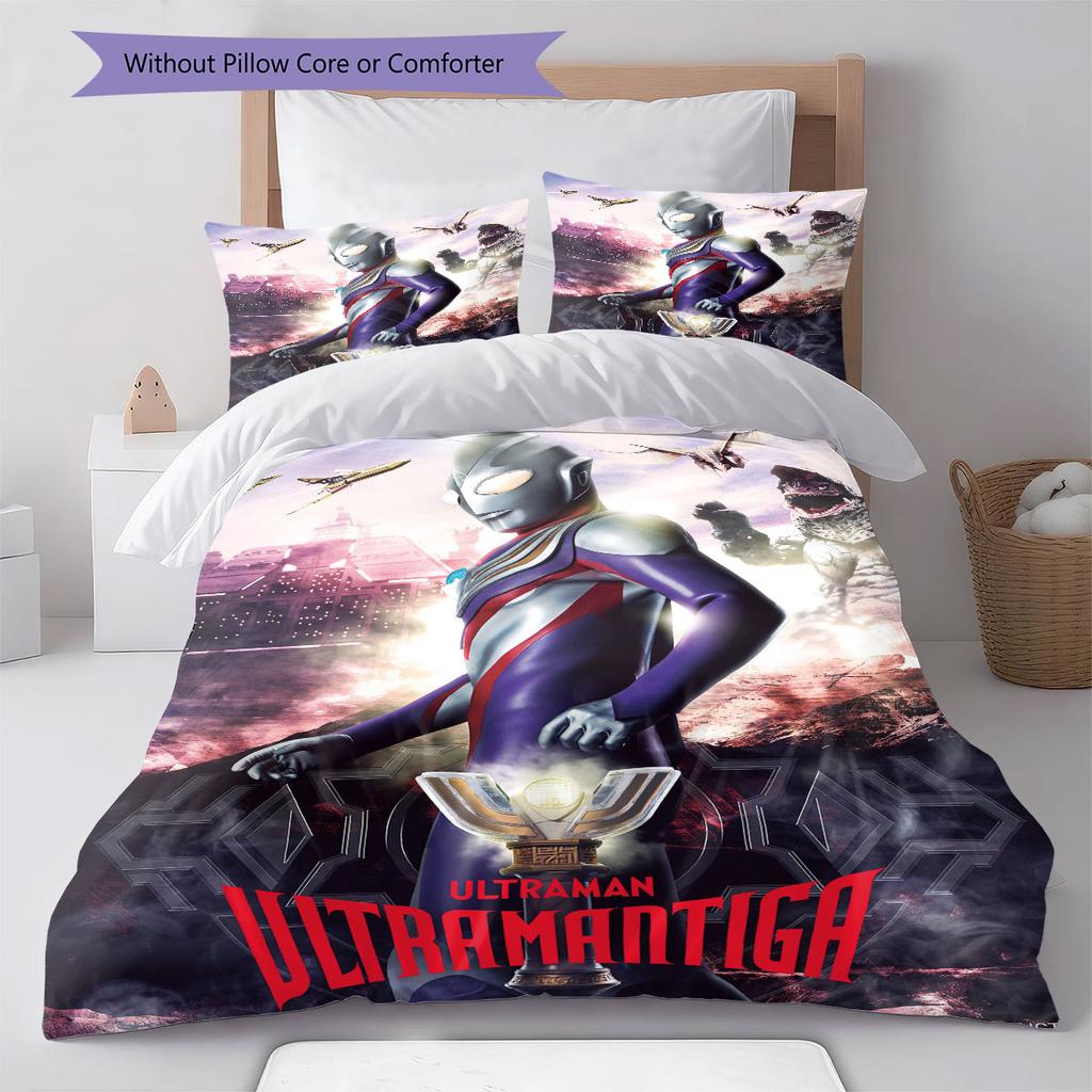 Three-piece cartoon Ultraman Tiga printed bedding set,(1*Duvet Cover + 2*Pillowcase, Without Core) suitable for bedroom use.