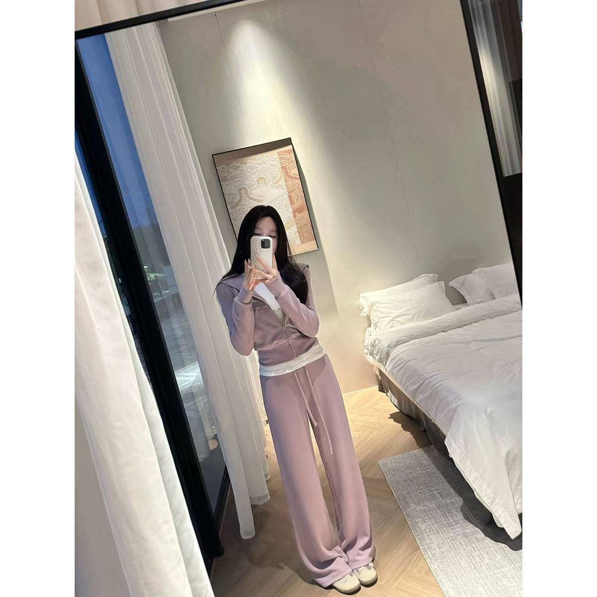 

Korean Style Women s Casual Hooded Sweatshirt and Slimming Pants Set M (48-55 kg)