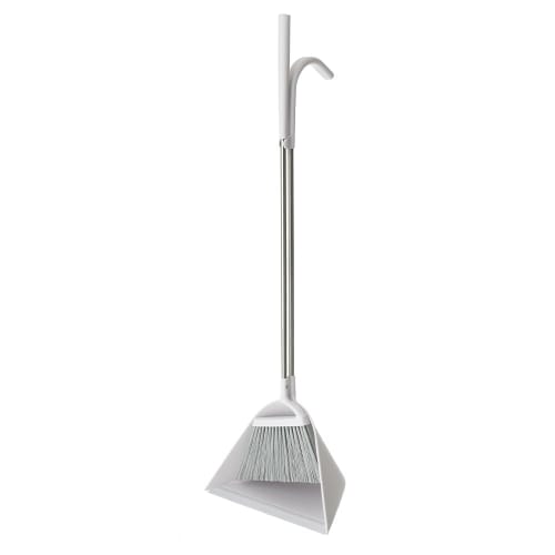 Tidy Sweep White Gray "Professionally Designed! Specially Designed Broom & Dustpan Set" Comfortable Grip Brush for Easy Posture and Trash Disposal, Cl