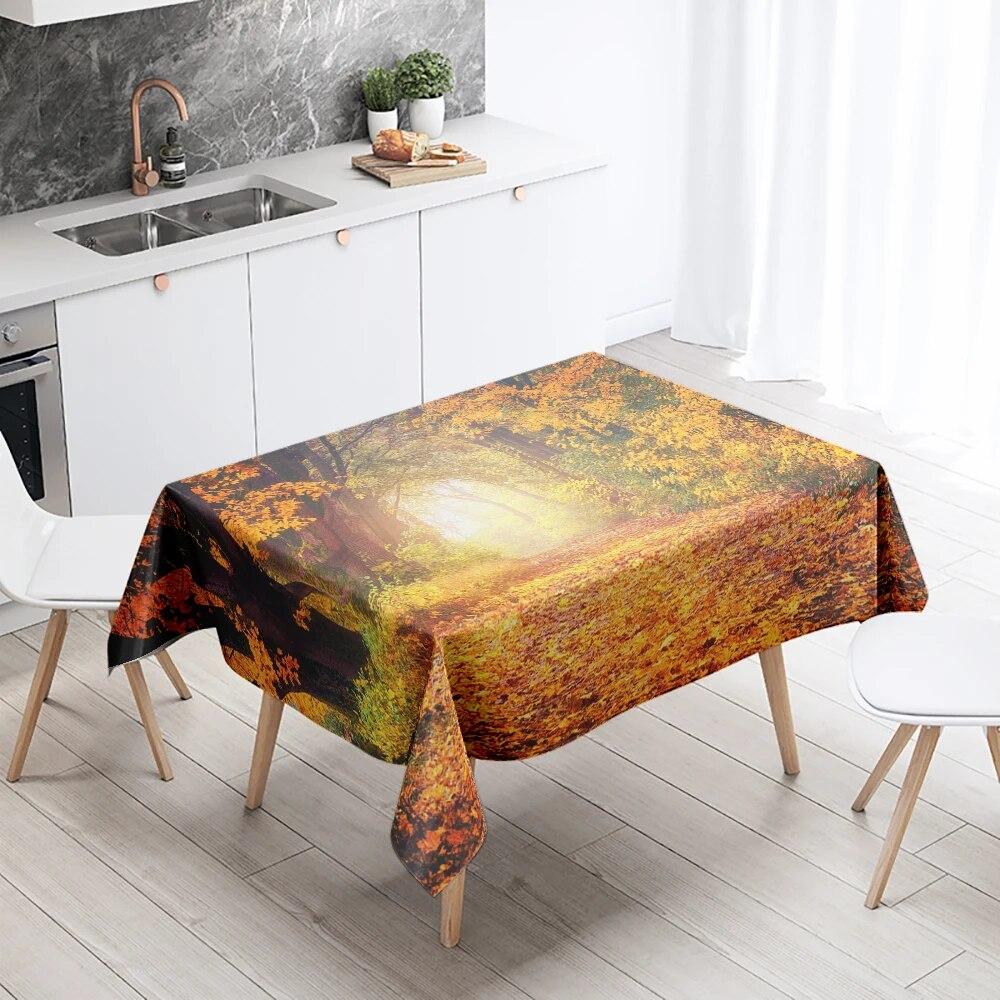 Natural Trees Tablecloth World Scenery  Anti-Stain Waterproof Rectangular Kitchen Table Home Decoration
