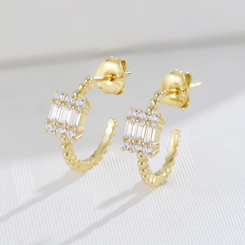Geometric Square Stud Earrings With Sparkling Zirconia Women Sterling Hypoallergenic Fashion Jewelry 925 Sterling Silver