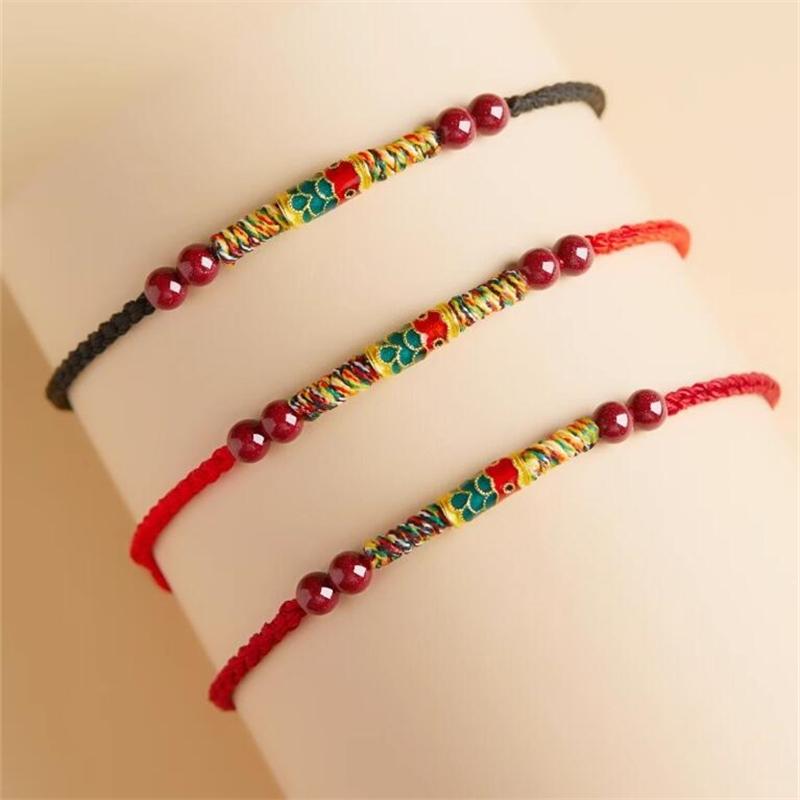 Lucky Koi Pure Red Rope Bracelet for Women Men Chinese Style Cinnabar Handmade Adjustable Braided Bracelet Amulet Jewelry Gifts