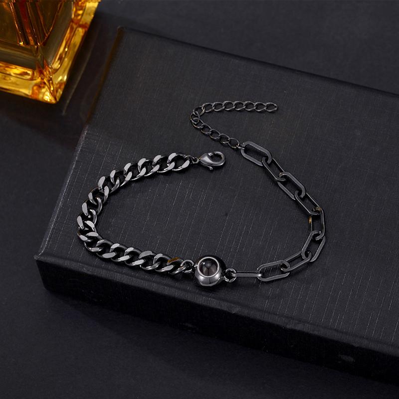 Personalisierte rhodium- oder goldbeschichtete Messing-Gliederkette Foto-Projektionsarmband