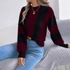 Autumn and Winter Casual Color-blocking Striped Lantern Long-sleeved Pullover Sweater Women's Clothing