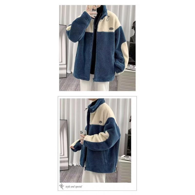 Men's Lambskin Jacket - Trendy Korean Style Winter Workwear, Loose, Plus Velvet, Thickened Top