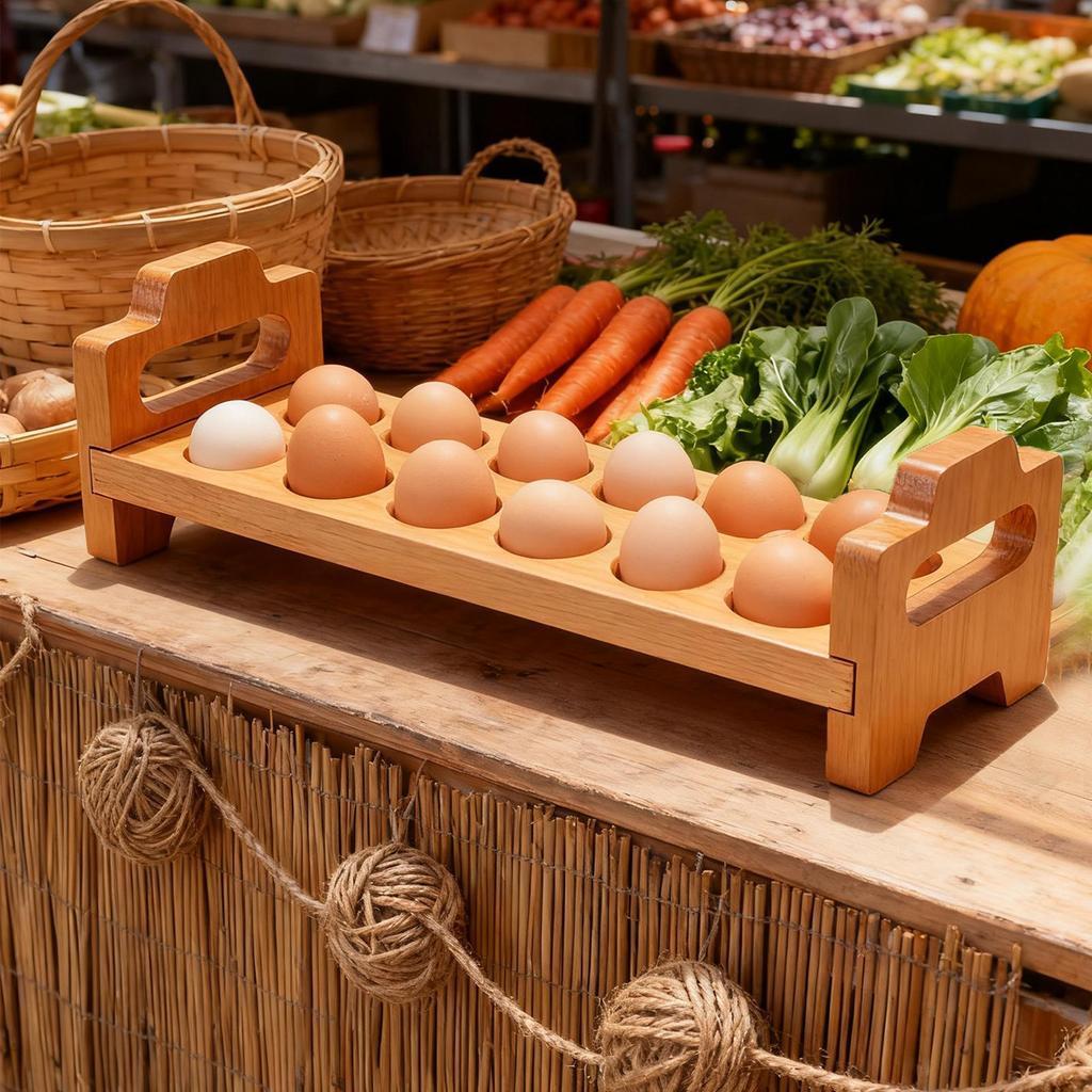 14-Slots Wooden Egg Holder Stackable Organizer Stand Counter Wood Egg Storage Rack Refrigerator Storage Kitchen Decoration