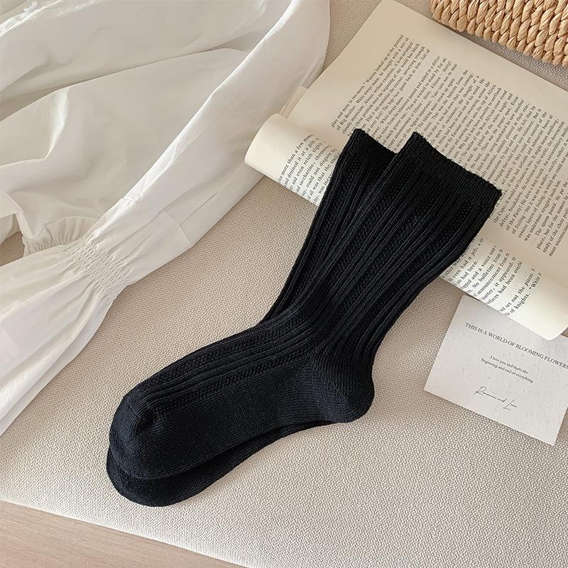Socks Light And Breathable Medium Tube Socks Simple Solid Color Thin Strip Large Mesh Stacking Socks