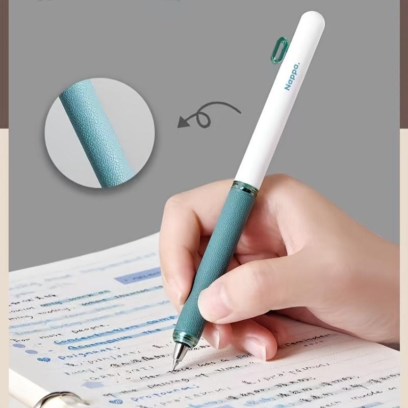 3pcs Retro-Style Nappa Side-Button Gel Pens, Including 2 Random Pens And 6 Ink Refills. They Feature 0.5Mm Black Ink for a Comfortable Grip