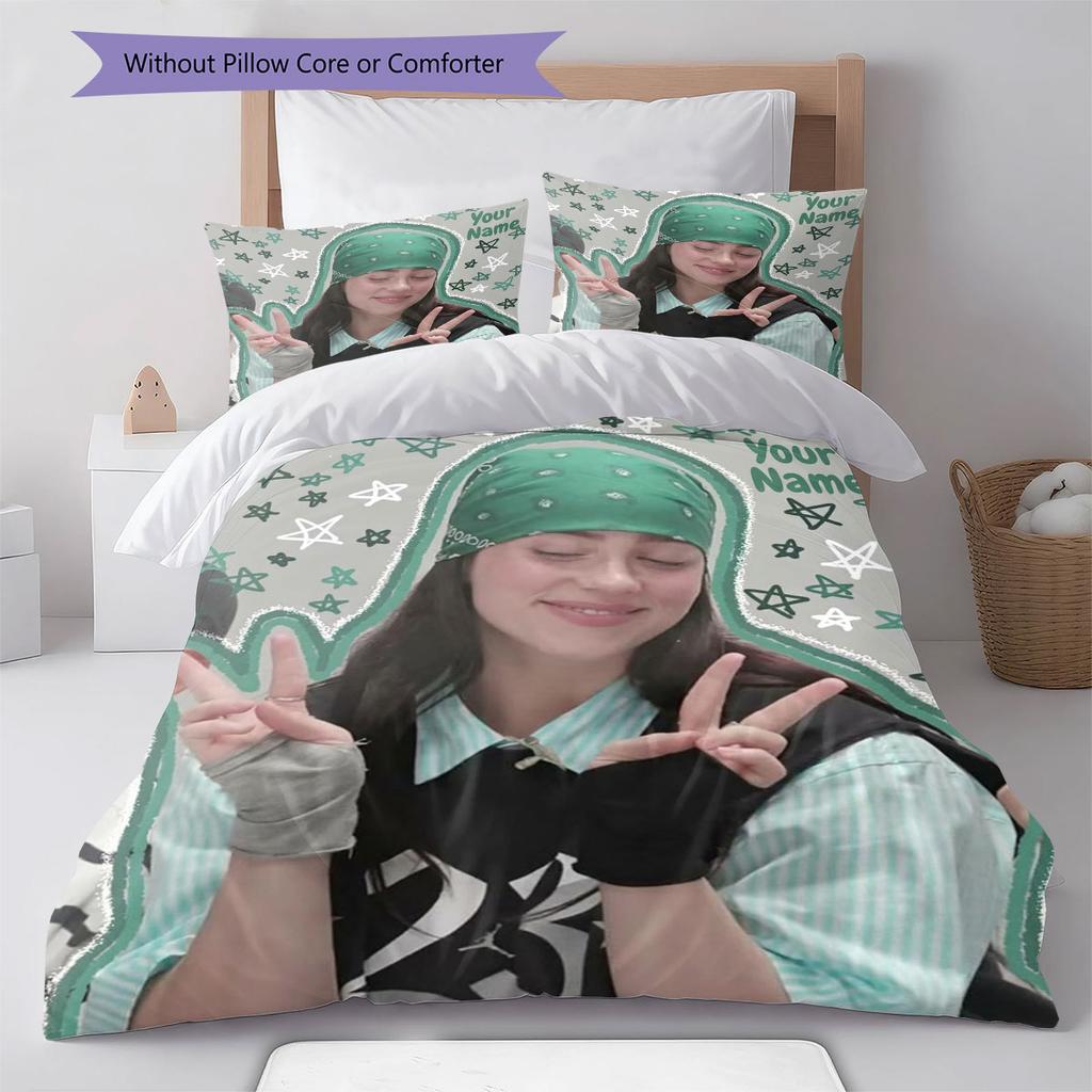 Biancheria da letto con motivo personalizzato nome Billie Eilish, Set piumone Copripiumone Federa Regalo di Compleanno per la Casa(1 * copripiumino + 2 * federa, senza nucleo)