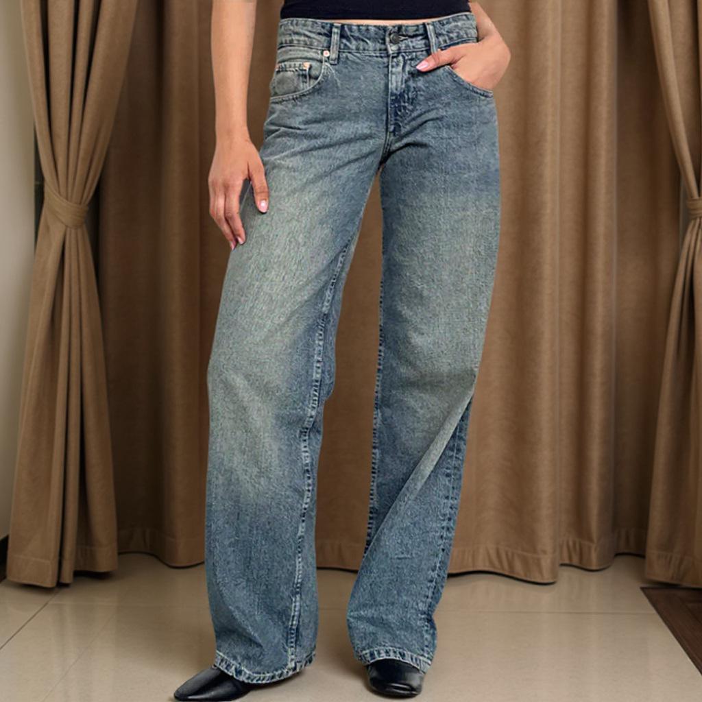 Retro Slim-Fit Wide-Leg Women's Denim Pants