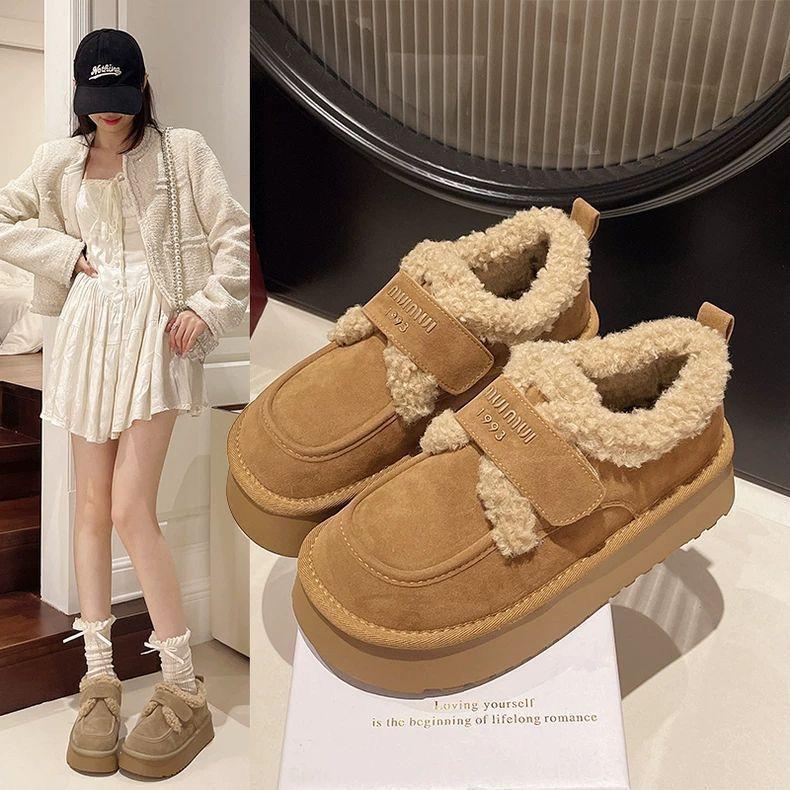 Warm Lamb Wool Cotton Padded Shoes Women Flat Thicken Plush Winter Boots Woman Non Slip Thick Bottom Ankle Snow Boots