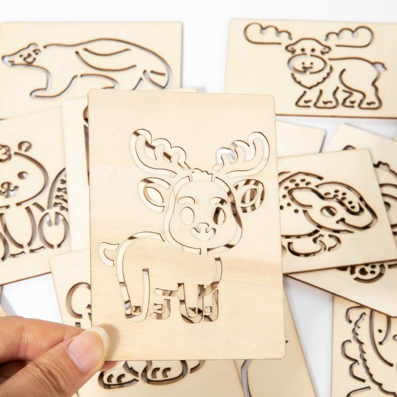 15 szt. Zestaw Drewnianych Szablonów Malarskich DIY do Rysowania Ręcznie Robione Narzędzie Pomocnicze do Rysowania i Kolorowania Zabawki Edukacyjne Dla Dzieci Prezenty