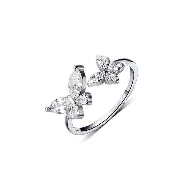 ANENJERY Sparkling Zirconia Flying Butterfly Opening Ring pro ženy Design Prémiový ukazováček na ocasní kroužek bague anel anillo