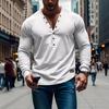 Top casual da uomo a maniche lunghe, tinta unita, vestibilità slim, con bottoni e scollo a V