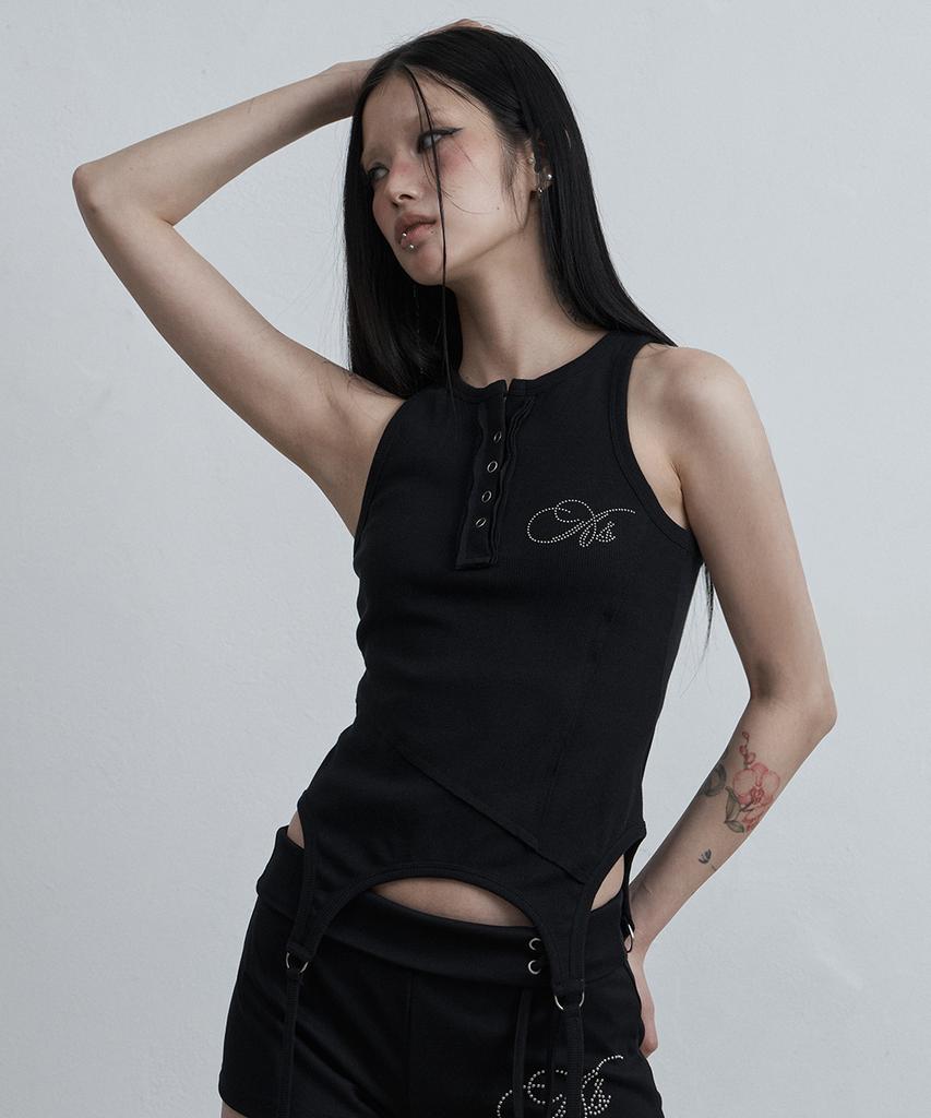 Aejeuyua Sewing Garter Sleeveless Black