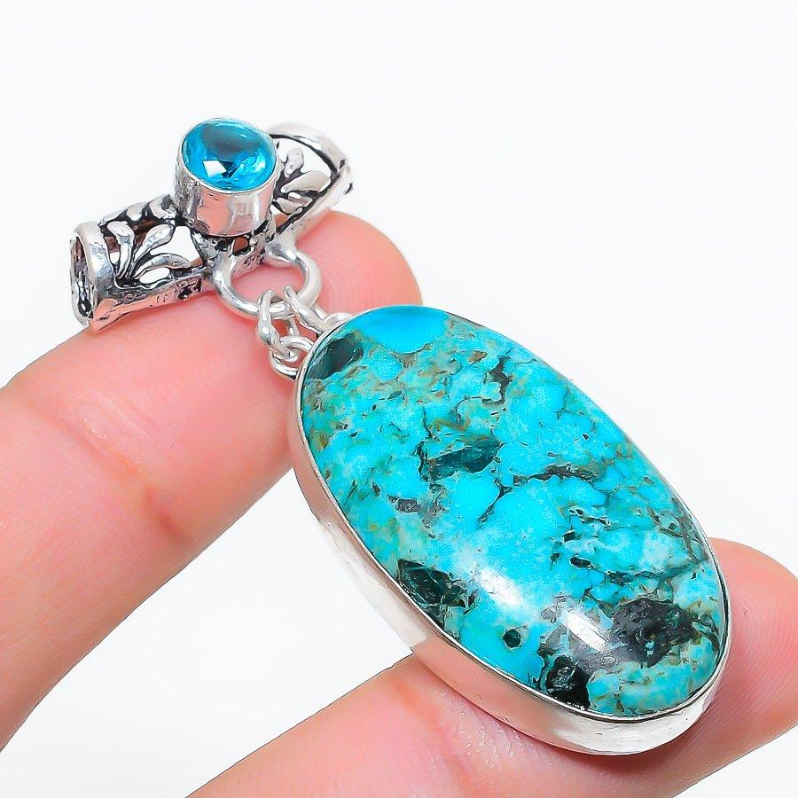 

Ювелирная подвеска ручной работы с хризоколлой и голубым топазом, 2,09 дюйма SR-5068