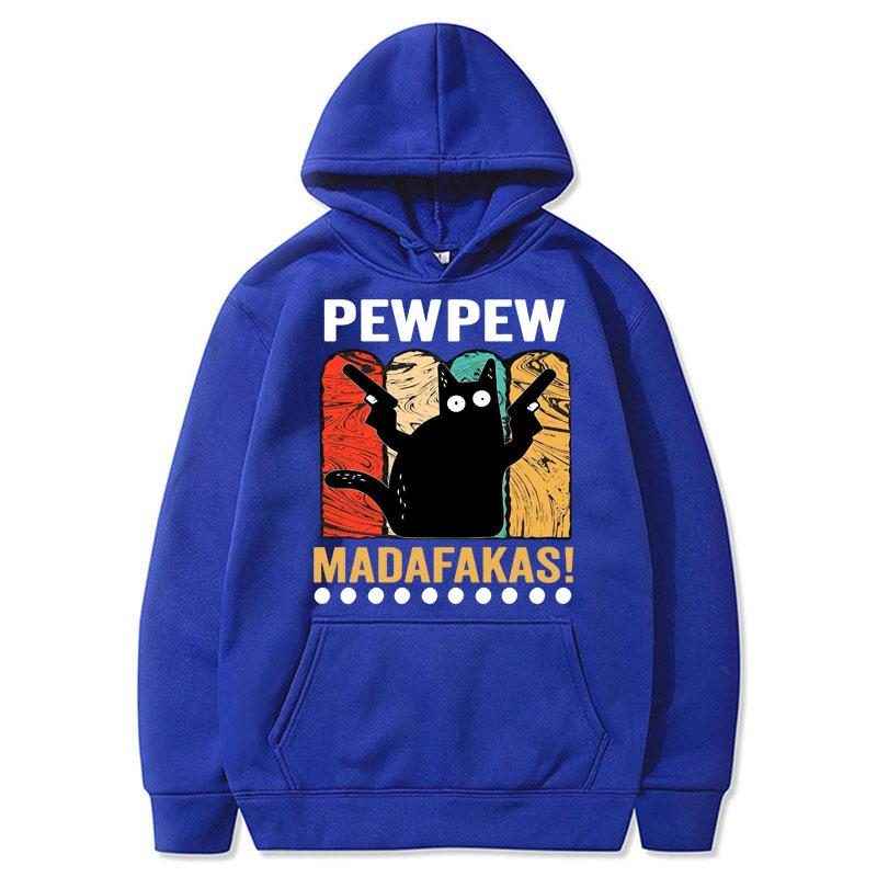 Pew Pew Madafakas Cat with Two Guns Meme Hoodies Unisex Fashion Vintage Sportwear Fleece Warm Oversized Casual Tracksuit Male