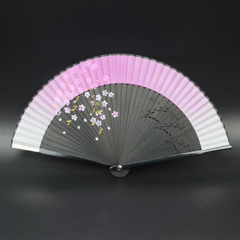 Mengyilian Chinese Style Cherry Blossom Fan Black Cheongsam Han Dynasty Archaic Folding Fan Dance Bamboo Foldable Japanese Style Chinese Folding Fan