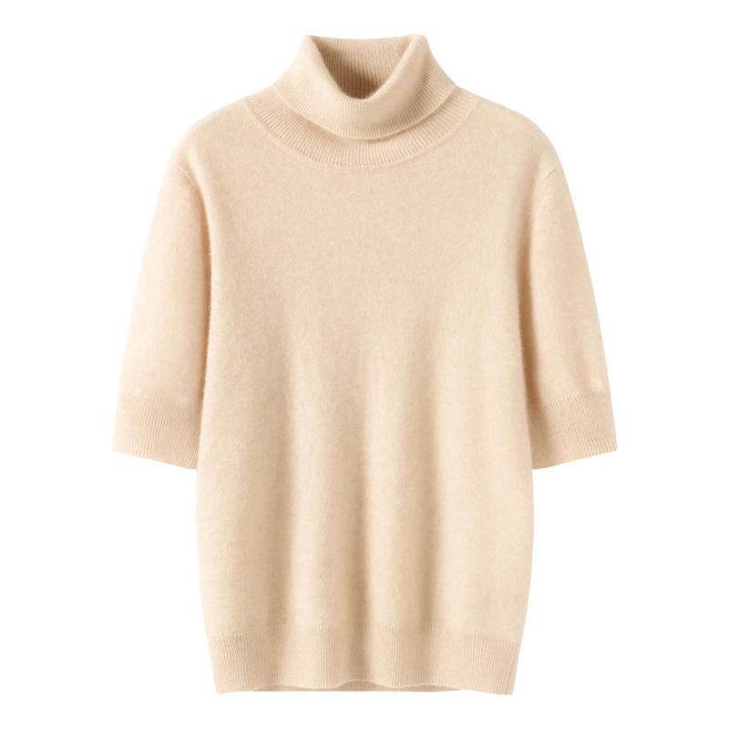 2025 Autumn/Winter Cashmere Loose Knit Top with Half-High Neck & Five-Point Sleeves