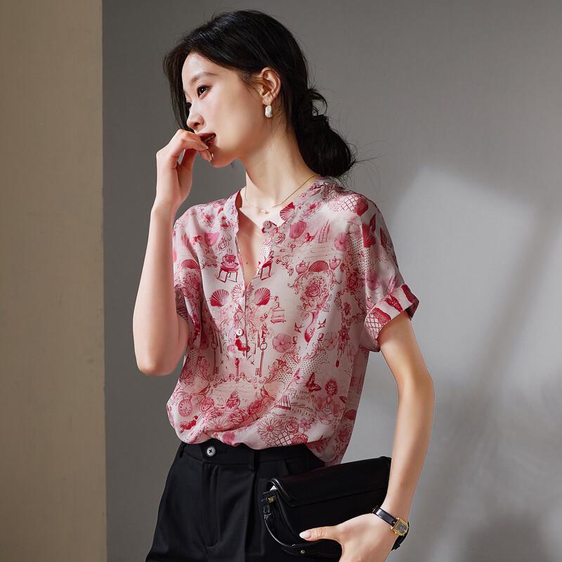 SOFSIL Women s Silk Print Short Sleeve Blouse M