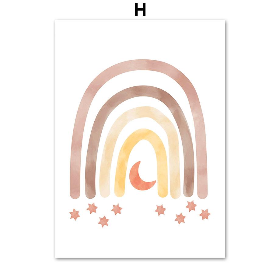 Elefant Kaninchen Katze Sonne Regenbogen Mond Stern Wolke Boho Wandkunst Leinwand Malerei Poster und Drucke Wandbilder Kinderzimmer Dekor