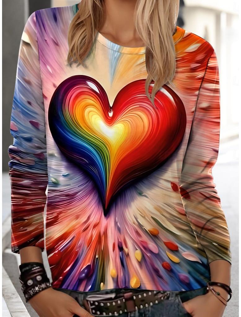 Large-sized Fashion 3D Print Colorful Graphic Crew Neck Long Sleeve T-Shirt Womens Clothing Casual Clothes Harajuku Female Clothing Pullover