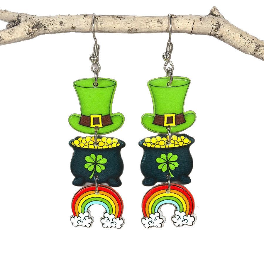 St. Patrick's Day Clover Earrings Irish Acrylic Green Leaf Clover Earrings Holiday Earrings Stud Earrings