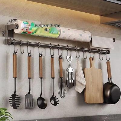 Stainless Steel No-Drill Kitchen Rail with Hooks