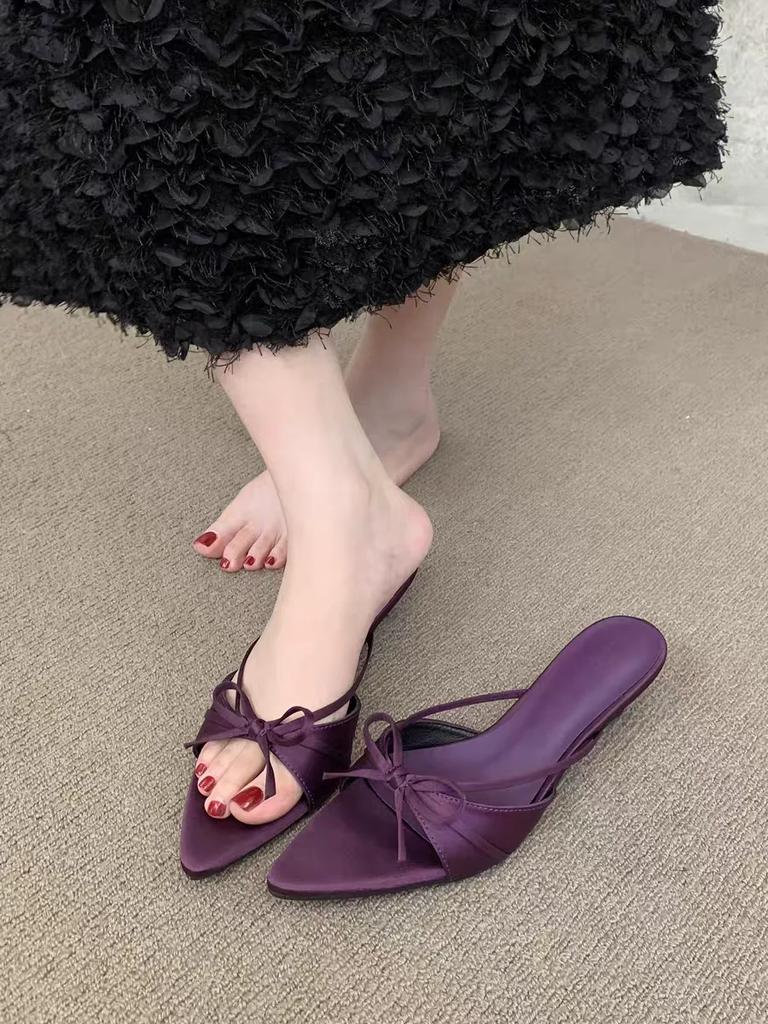 Shoes for Women 2025 Fashion Summer New Peep Toe Women's Slippers Pointed Toe Butterfly-knot Low-heel Sexy Modern Slippers