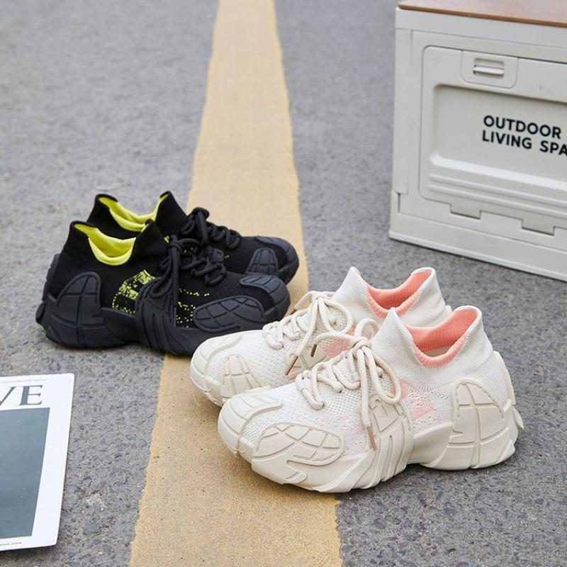 Spring and Autumn Platform Sports Shoes Women's Lace-up Non-slip Fly-woven Women's Shoes Versatile Outdoor Running Shoes Women