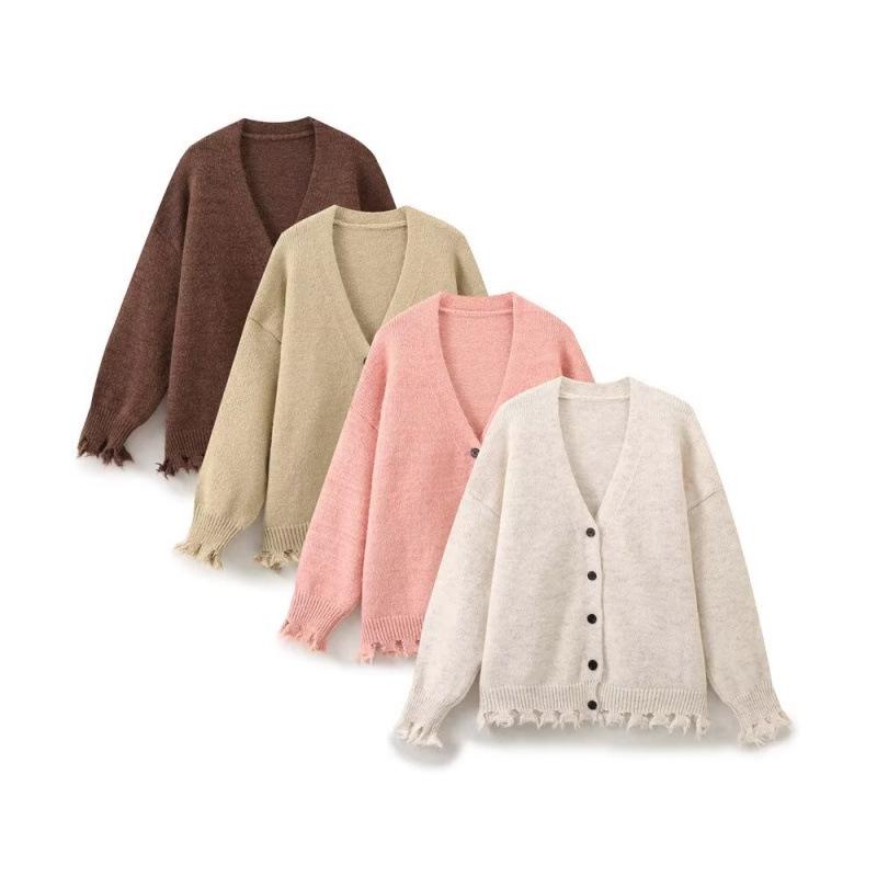 

Autumn Retro Women s Street Fashion V-Neck Tassel Cardigan Sweater Small розовый
