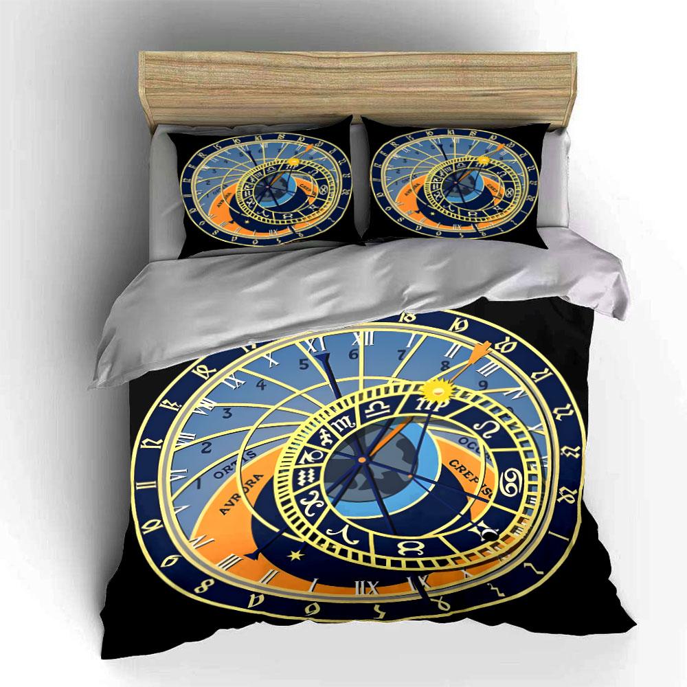 Astrological Trio Clockwork Design  Kid'S And Adults' Bedroom Decor, Exquisite Three-Piece Bedding Set Gift