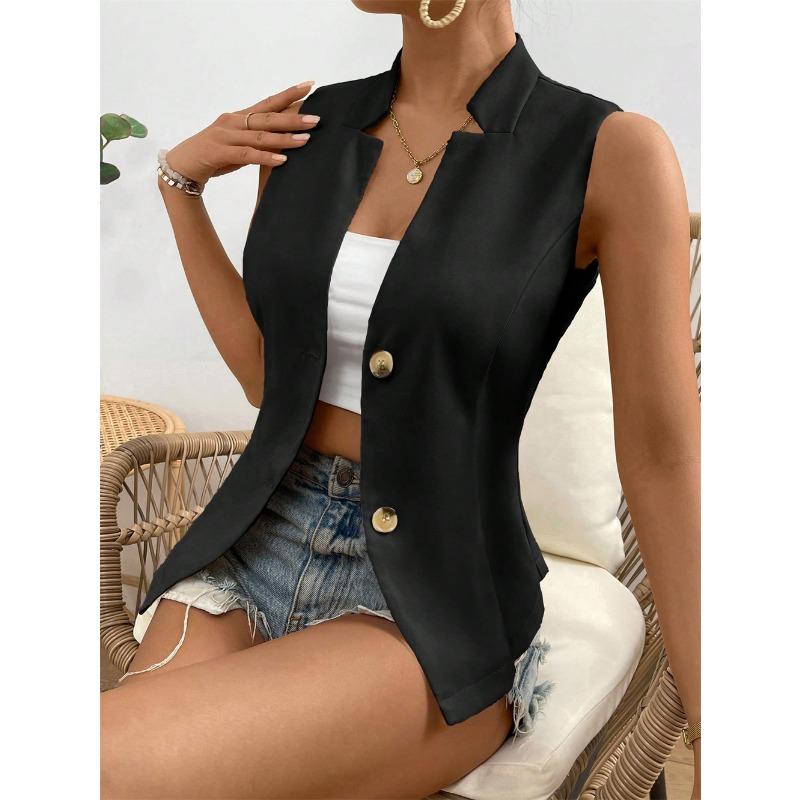 Fashion V-Neck Sleeveless Cardigan Women Suit Shirt Vest V Neck Jacket Slim Fit Office Vests Casual Solid Color Female Tank Top Elegant Clothing