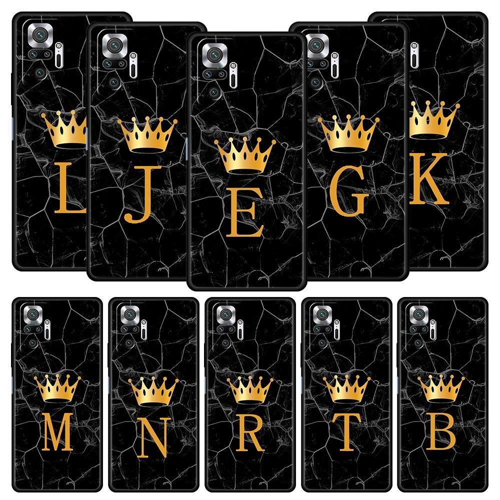 Crown Letter A Phone Case For Xiaomi Redmi Note 14 13 5G 10 11 12 Pro Plus 4G 14C 13C 12C 10C Black Cover
